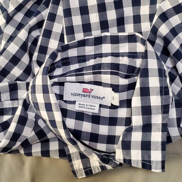 Vineyard Vines Button Front Shirt Womens size 0 Blue Gingham Long Sleeve Tapered - Picture 8 of 12
